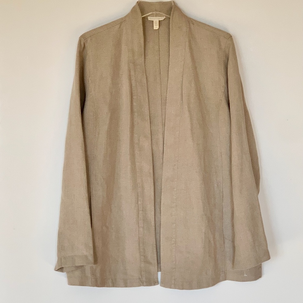 Eileen Fisher Open Jacket - Side Pockets - Side Vents - Organic Linen - Size L